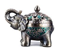 K COOL Metal Backflow Incense Holder Elephant Cone Incense Burner Candle Holder with Lid, Aromatherapy Ornament Home Office Decoration for Indoor Outdoor (Green)