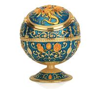 K COOL Pterosaur Windproof Ashtray with Flip Lid for Cigarette Metal Portable Smoking Tobacco Ashtray Indoor Outdoor, Handicrafts Rose Pattern Classy Gift for Women Men (Transparent Blue-Golden)