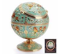 K COOL Windproof Ashtray with Lid Metal Portable Cigarettes Ashtray for Outdoors Indoors Hand Stamped Pattern Smoking Ashtray Fancy Gift for Men Women(Jade Green) ¡