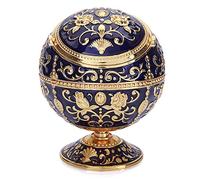 K COOL Windproof Ashtray with Lid Metal Portable Cigarettes Ashtrays for Outdoors Indoors Hand Stamped Pattern Smoking Ashtray Fancy Gift for Men Women(Navy Blue)