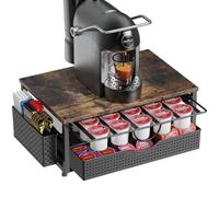 K Cup Holder,Coffee Pod Holder with 2 Tier Sliding Storage Drawer and 1 Hanging Basket for 51 Large or 73 Small Capsule,K Cup Coffee Station Organizer Accessories for Counter,Office,Kitchen (Wood)