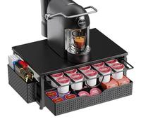 K Cup Holder,Coffee Pod Holder with 2 Tier Sliding Storage Drawer and 1 Hanging Basket for 51 Large or 73 Small Capsule,K Cup Coffee Station Organizer Accessories for Counter,Office,Kitchen (Black)
