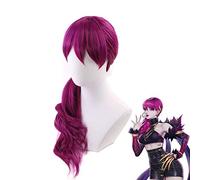 K/DA Evelynn Reddish Violet Long Wig Costume Women Heat Resistant Synthetic Hair Halloween Party Role Play Cosplay+Free Wig Cap