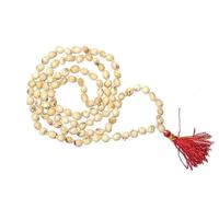 K.E Collection Natural Original White Gunja Ratti Chirmi Mala Necklace with Tassel Natural Rosary Jaapmala for Meditation Mantra Chanting & Pooja Astrology for Men & Women 108+1 Beads