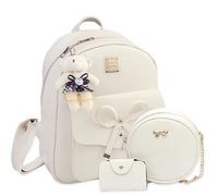 K.E.J. Bowknot Mini Leather Backpack 3-PCS Cute Small Backpack Purse for Women Girls