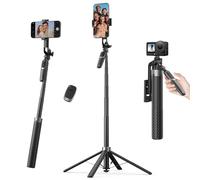 K&F CONCEPT 180 cm Phone Tripod, Auto-Opening Selfie Stick with 4-Leg Tripod Base, 360° Rotating Tripod Stand with Wireless Remote, Compatible with iPhone, Android & Action Cameras