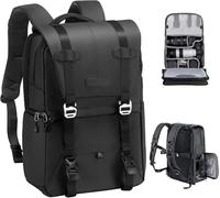 K&F Concept 20L Camera Backpack for Photographers Large Capacity PU Leather Camera Bags with Raincover, 15.6 Inch Laptop Compartment for Camera Drone Bags