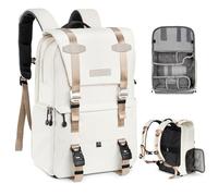 K&F Concept 20L Camera Backpack for Photographers Large Capacity PU Leather Camera Bags with Raincover, 15.6 Inch Laptop Compartment for Camera Drone Bags (Beige)