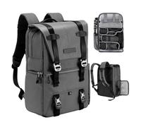 K&F Concept 20L Camera Backpack for Photographers Large Capacity PU Leather Camera Bags with Raincover, 15.6 Inch Laptop Compartment for Camera Drone Bags