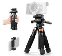 K&F CONCEPT 21.6‘’/55cm Mini Compact Camera Tripod with Fluid Head | Tabletop Tripod, Aluminum, 1/4'' Quick Release Plate, Load up to 6.6 lbs/3 KG, Phone Clamp, S225A0+FH-05