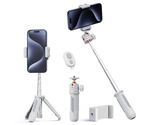 K&F CONCEPT 34cm/13.4" Selfie Stick Tripod for Smartphone with Phone Holder, Portable Vlogging Stand with Bluetooth for Lightweight Camera, Fill Light