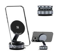 K&F Concept 360° Vacuum Car Mount, Foldable Magnetic Phone Holder for Car, 3 Axis Adjustable Suction Vacuum Magnetic Phone Holder for Smooth Surface, Compatible with All Cellphones