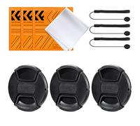 K&F Concept 37mm Lens Cap 3 Pack Snap-on Front Camera Lens Cover + Elastic Lens Cap Keeper + 3 Cleaning Cloth compatible with Canon Sony