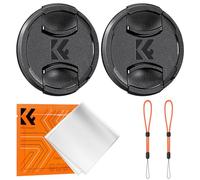 K&F Concept 55mm Lens Cap 2 Pack Snap-on Front Camera Lens Cover + 2 Elastic Lens Cap Keeper + 1 Cleaning Cloth Compatible with Canon Sony