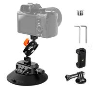 K&F Concept 6" Suction Cup Camera Mount with Dual Ball head Magic Arm, 1/4" 3/8" ARRI Holes, Car Suction Mount with Phone Holder Action Cam Adapter Compatible with DJI Go Pro Hero 13 Insta360 iPhone