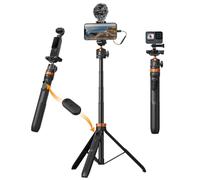 K&F Concept 62''/158cm Selfie Stick Tripod with Detachable Remote Control, Compatible with GoPro Hero 13/12/11/10, DJI Osmo Action 5/360/Pocket 3, Insta360 X5/X4, AKASO EK7000/Brave 7, iPhone 16/15/14