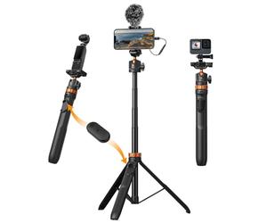 K&F CONCEPT 62''/158cm Selfie Stick Tripod with Detachable Remote Control, Compatible with GoPro Hero 13/12/11, iPhone 17/16/15, DJI Osmo Pocket 3/Action 5/360, Insta360 X5/X4, AKASO EK7000
