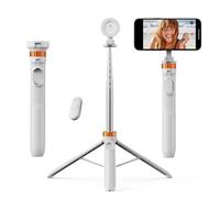 K&F CONCEPT 63'' Phone Selfie Stick Tripod Compatible with MagSafe, Compact Magnetic Tripod Mount with Remote Control, Compatible with iPhone 17/Samsung,etc(Includes self-adhesive magnetic ring)-White