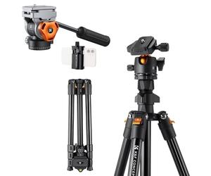 K&F CONCEPT 64" Camera Tripod O2341A1+Fluid Head with Flexible 360° Pan & +90°/-90° Tilt