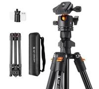 K&F Concept 64 inch/163cm Camera Tripod, Lightweight Aluminum Travel Outdoor Tripod with Ball Head Load Capacity 20kg/44lbs, Phone Holder, for DSLR Cameras K234A0+BH-28L