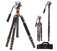 K&F CONCEPT 68" Carbon Fibre Tripod, Video Tripod with Fluid Head Load Capacity 6kg, Compact Camera Stand with Monopod for DSLR, O255C4+FH-03