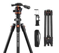 K&F CONCEPT 71"/182cm Camera Tripod with Handle, Aluminum Travel Tripod with Tilt Limiter Compatible for Camera and Phone, Load Capacity 8kg Arca Swiss Ball Head for DSLR Mirrorless, O234A3+BH-36