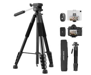 K&F CONCEPT 75"/190cm Compact Camera Tripod, Lightweight Travel Tripod for Camera & Phone, Video Tripod Stand with Phone Clip, Bluetooth, Compatible with Canon/Sony/Nikon Camera, S255A3+BV01