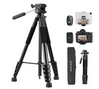 75'' Lightweight Tripod, K&F Concept Compact Tripod for DSLR Camera, Camera Tripod for Canon Nikon Sony with 2-in-1 Phone Tablet Holder, Travel Stand with Bluetooth, Load Capacity 4kg, S255A3+BV01