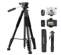 K&F CONCEPT 75"/190cm Compact Camera Tripod, Load Capacity 8kg | Aluminum Travel Tripod with Phone Clip and Remote Control for Shooting and Vlog, Lightweight and Compact S255A3+BV01