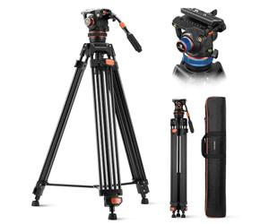 K&F CONCEPT 75"/191cm Video Tripod, Heavy Duty Camera Tripod with Fluid Head Damping Adjustable, Load up to 22lb/10kg, QR Plate Compatible with Canon Nikon Sony and Other DSLR Camcorder