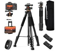 K&F Concept 75 inch Camera Tripod, Lightweight Travel Outdoor DSLR Tripods with 360 Degree Ball Head Load Capacity 8kg/17.6lbs, Cellphone Clip and Remote Control for Smartphone S255A3+BH-36