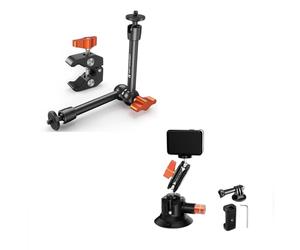K&F CONCEPT 9.8" Magic Arm Clamp Kit with 1/4" 3/8" Screw, 3" Suction Cup Camera Mount with Magic Arm for Car Compatible with DJI Osmo GoPro Hero Insta360