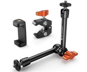 K&F CONCEPT 9.8" Magic Arm with Clamp & Phone Holder, Clamp with 1/4" 3/8" Screws, Camera Arm for DSLR Action Cam Monitor, Camera Mount Compatible with Osmo Action 6/ Pocket 3 GoPro Hero Insta360