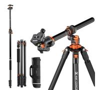 K&F CONCEPT 90"/230cm Overhead Hotizontal Camera Tripod | 360° Rotatable & 180° Tilt, Metal Ball Head, Detachable Monopod, Arca Type QR Plate, 10KG Load Capacity, T254A7+BH-28L