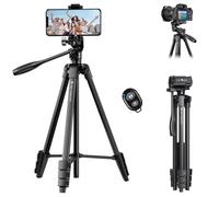 K&F Concept B174A1 Lightweight Tripod for Camera Phone, 60 inch/152cm Tripod for Smartphone with Phone Holder, Travel Tripod for Camera with Cold Shoe, Aluminium Compact Tripod with Bluetooth Remote