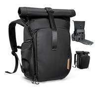 K&F CONCEPT Camera Backpack, Waterproof Camera Bag with 15.6 Inch Laptop Compartment, Roll Top&Front Pocket Expandable Camera Backpack with Side Access for Photographers