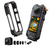 K&F Concept Camera Cage for Insta360 X5, Durable Aluminum Alloy Protective Case with Quick Release Knob, Built-in Cold Shoe Mounts and 1/4" Threads, Silicone Lens Cover Action Camera Frame