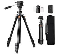 K&F CONCEPT 70 inch/177cm Video Tripod,Lightweight Travel Tripod with 3-Way Swivel Pan Tilt Head Load 3kg/6.6 lbs, Phone Holder Smartphone Clip Quick Release Plate, for Phone DSLR Camera O234A0+BV02