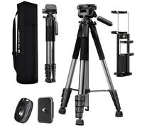 K&F Concept Camera Tripod, 75" Lightweight Portable Travel Outdoor DSLR Tripods for Camera Phone Video Recording Tripod Stand, Cellphone Clip for iPhone Live Streaming Vlog
