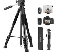 75'' Lightweight Tripod, K&F Concept Compact Tripod for DSLR Camera, Camera Tripod for Canon Nikon Sony with 2-in-1 Phone Tablet Holder, Travel Stand with Bluetooth, Load Capacity 4kg, S255A3+BV01
