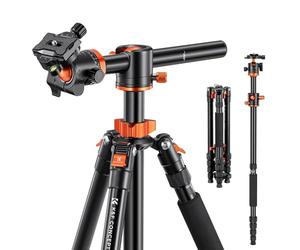 K&F Concept Camera Tripod Monopod 67" Overhead Aluminum Lightweight Tripod with Horizontal Arm Transverse Center Column 360 Degree Ball Head for Canon Nikon Sony TM255A4+BH+28L