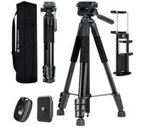 K&F Concept Compact 68'' Lightweight Tripod for DSLR Camera, Canon, Nikon, Sony with 2-in-1 Phone/Tablet Holder, Travel Tripod with Bluetooth, Load Capacity 4kg