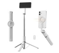 K&F CONCEPT Lightweight 71 inch Mag-safe Selfie Stick Tripod, 1.8m Portable Extendable Phone Stand with Bluetooth Remote, 3-Axis Adjustment Aluminium Vlog Tripod for iPhone 17 16 15 14 Pro Max(White)