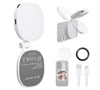 K&F CONCEPT Magnetic Phone Selfie Light, 2W 48LEDs 95+ CRI Ring Fill Light, 3000K-6500K Dimmable with Foldable Design & Mirror, 360° Rotatable for Selfie Vlog Video Conference Lighting-White