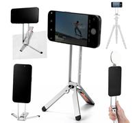 K&F CONCEPT Magnetic Phone Tripod Stand, Smartphone Holder Desk Stand, Magnetic Wall Mount Tripod Compatible with MagSafe, Compact Selfie Stick Stand for iPhone 17/16/15/14/13/12 Series(Silver)