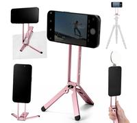 K&F CONCEPT Magnetic Phone Tripod Stand, Smartphone Holder Desk Stand, Magnetic Wall Mount Tripod Compatible with MagSafe, Compact Selfie Stick Stand for iPhone 17/16/15/14/13/12 Series(Pink)