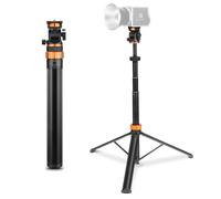 K&F CONCEPT MS-60 Portable Adjustable Light Stand, 2M Extendable Tripod Aluminum with 360° Ball Head, 1/4" Screw Photography Light Stand for Camera Video Light Smartphone, Lightweight for Trave