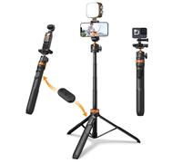K&F Concept 62'' Phone Selfie Stick Tripod, Compact Camera Tripod with Phone Holder, Ball Head, Detachable Remote Control, Action Camera Adapter, Compatible with Phone/GoPro/Camera