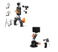 K&F CONCEPT Super Clamp with Dual Ballhead Magic Arm Action Camera Phone Holder, 3" Suction Cup Camera Mount with Magic Arm for Car Compatible with DJI Go Pro Hero 13 Insta360 X5 iPhone