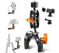 K&F Concept Super Clamp with Dual Ballhead Magic Arm, Camera Mount Clamp with Action Camera Phone Holder, 1/4" Threads Tripod Clamp Compatible with GoPro DJI, MS13